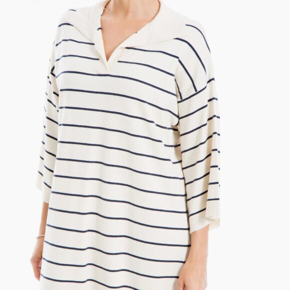 Johnny Collar Sweater Dress MAX STUDIO SZ X LARGE Striped Cream NWT - Picture 5 of 7